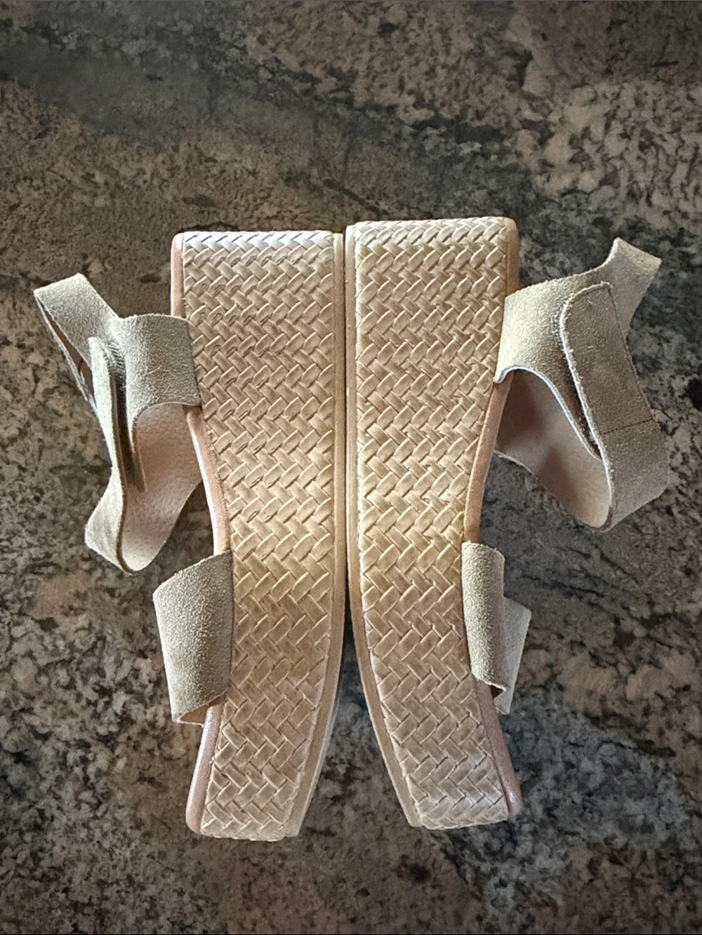 Neutral Tan Suede Platform Sandals with Woven-Texture Sole