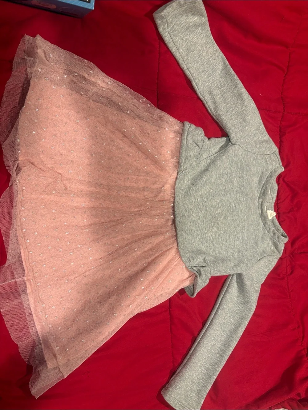GAP Gray Knit Top with Pink Sparkle Tulle Skirt Dress