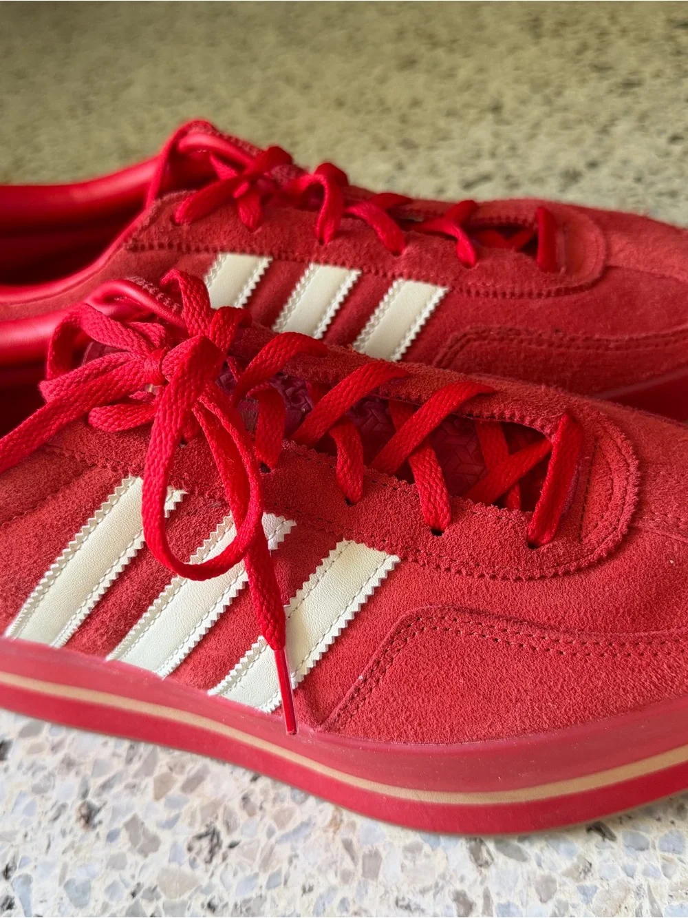 adidas Gazelle Platform Sneakers - Red with White Stripes