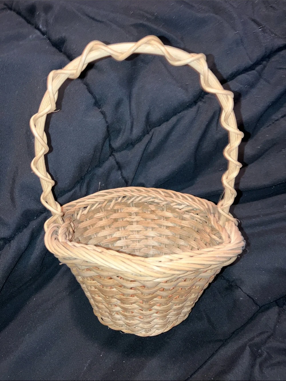 Small Handwoven Natural Wicker Basket with Twisted Handle