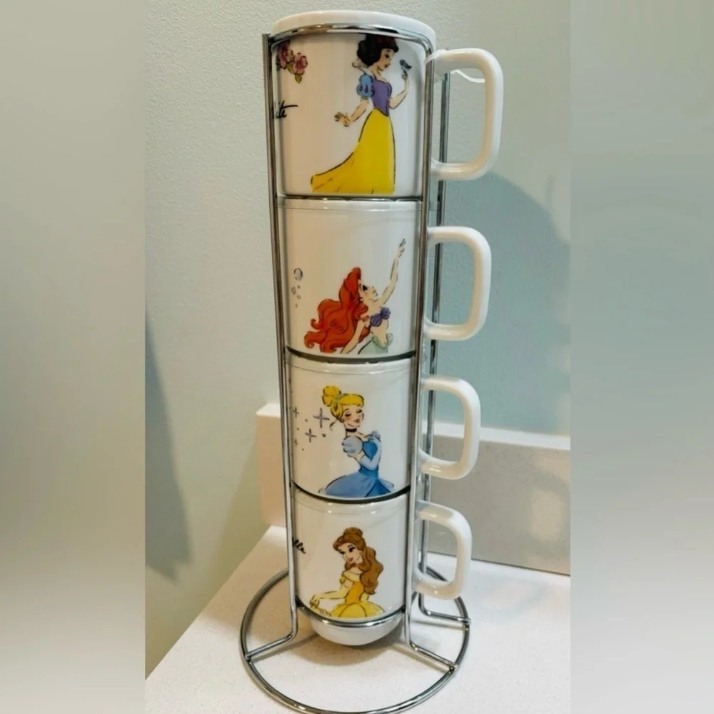 RARE Disney Princess Stackable Mug Set- Ariel, Belle, Cinderella, Snow White