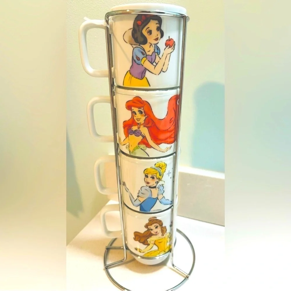 RARE Disney Princess Stackable Mug Set- Ariel, Belle, Cinderella, Snow White