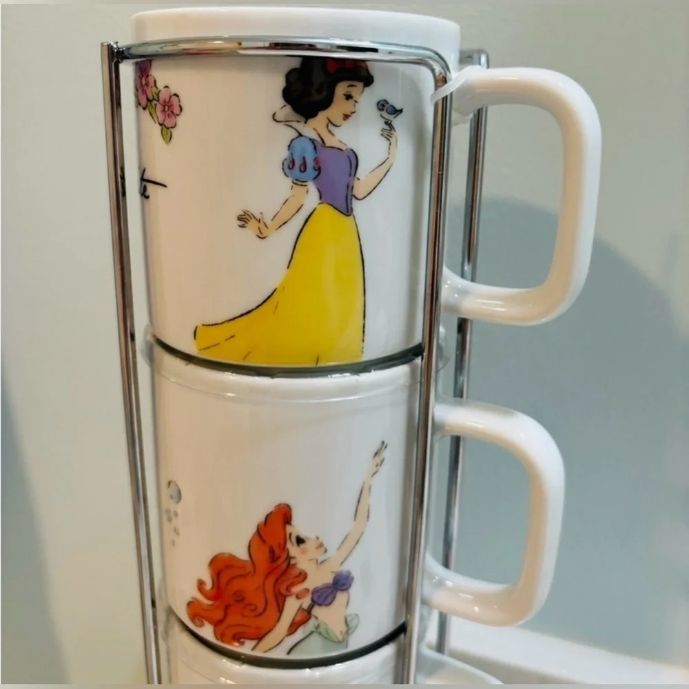 RARE Disney Princess Stackable Mug Set- Ariel, Belle, Cinderella, Snow White