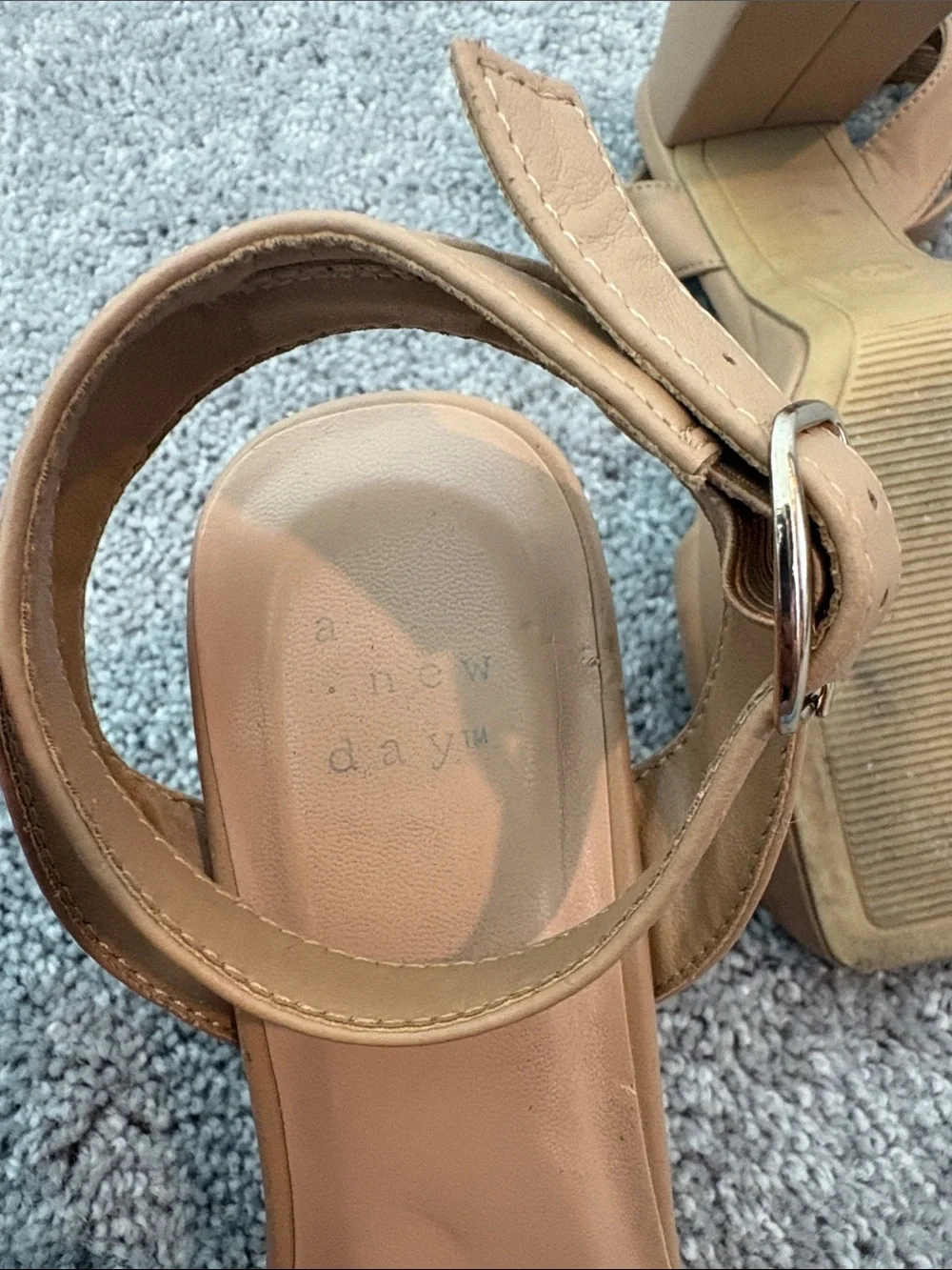 a new day Tan Platform Block Heel Ankle Strap Sandals