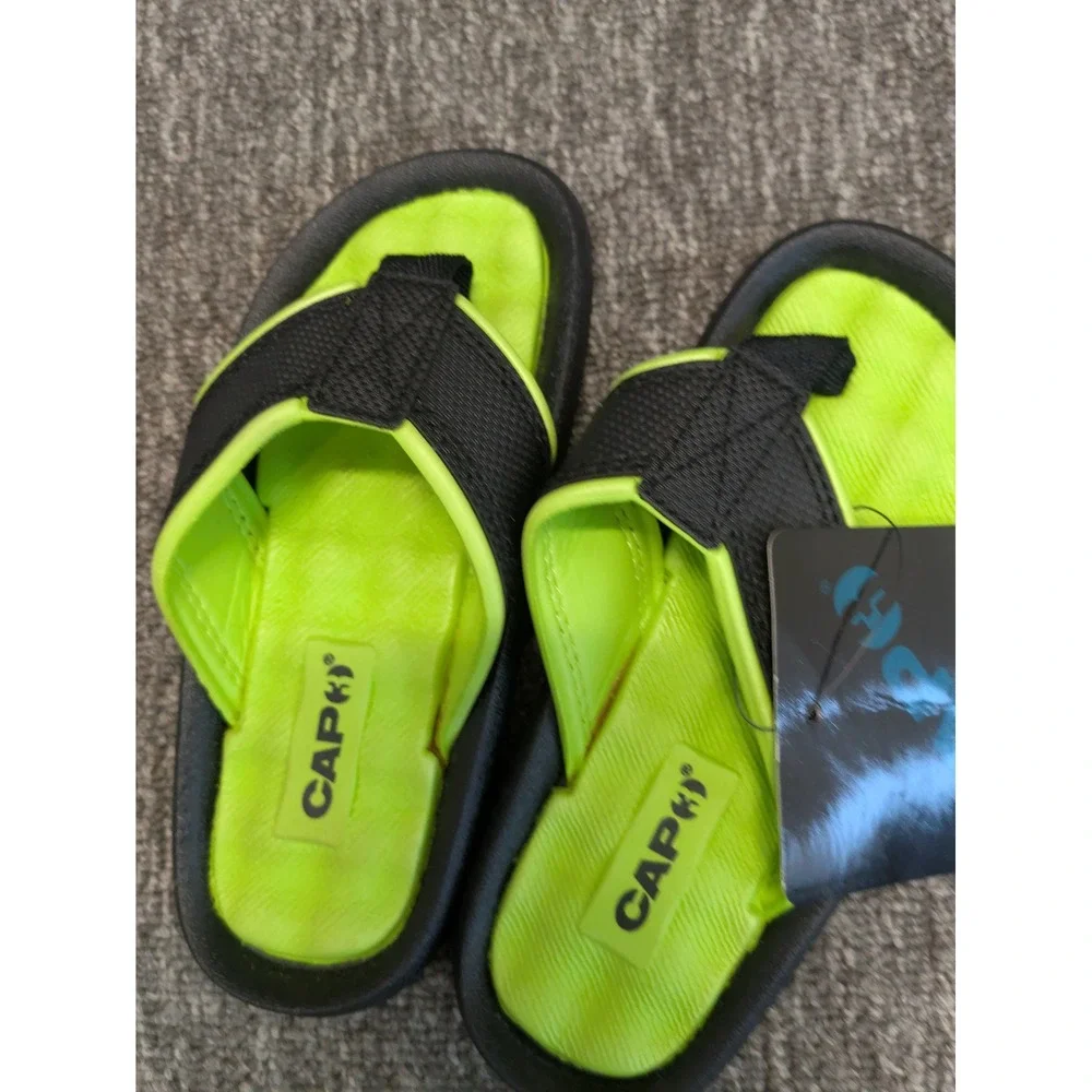 Cap3‎ Kids Size 10 11 Comfort Flip Flop Sandals Neon Green Black