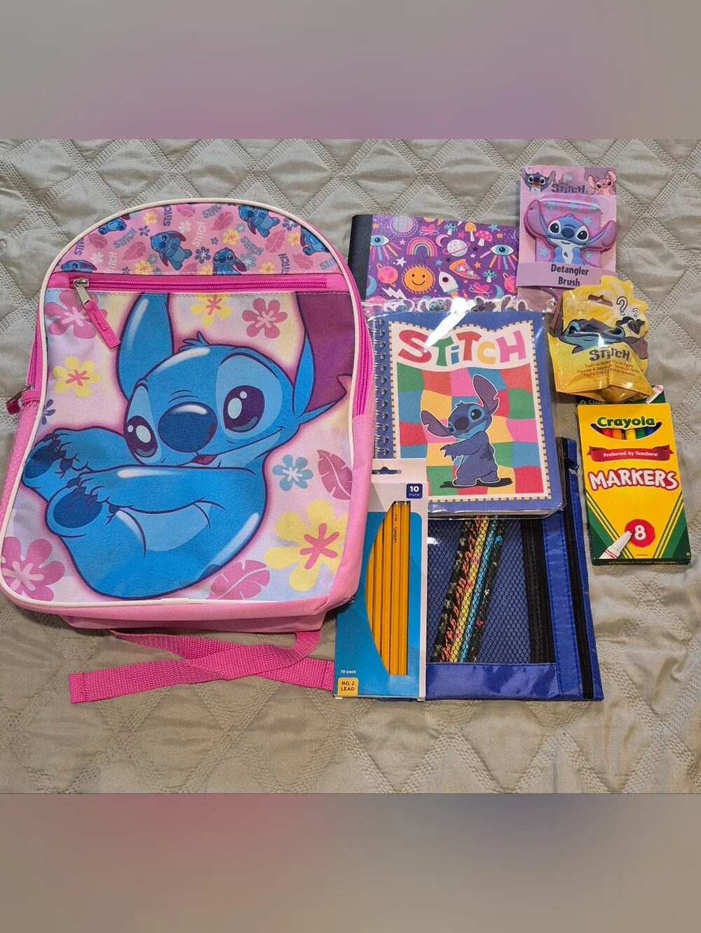 Stitch Pink & Blue Kids Backpack Bundle with Matching Stationery