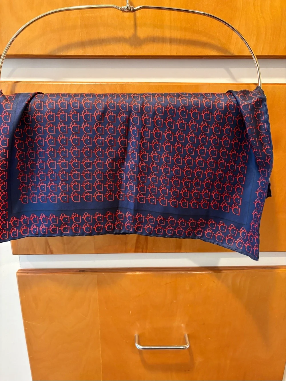 Dior Navy and Red Monogram Silk Scarf Trotter 20”
