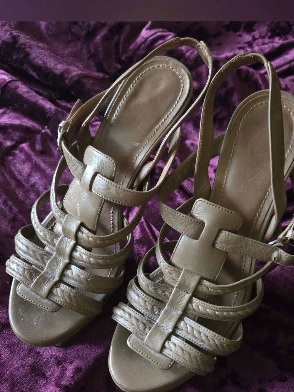 YSL Hamptons Tribute Strappy Platform Heeled Sandal 37.5 Taupe