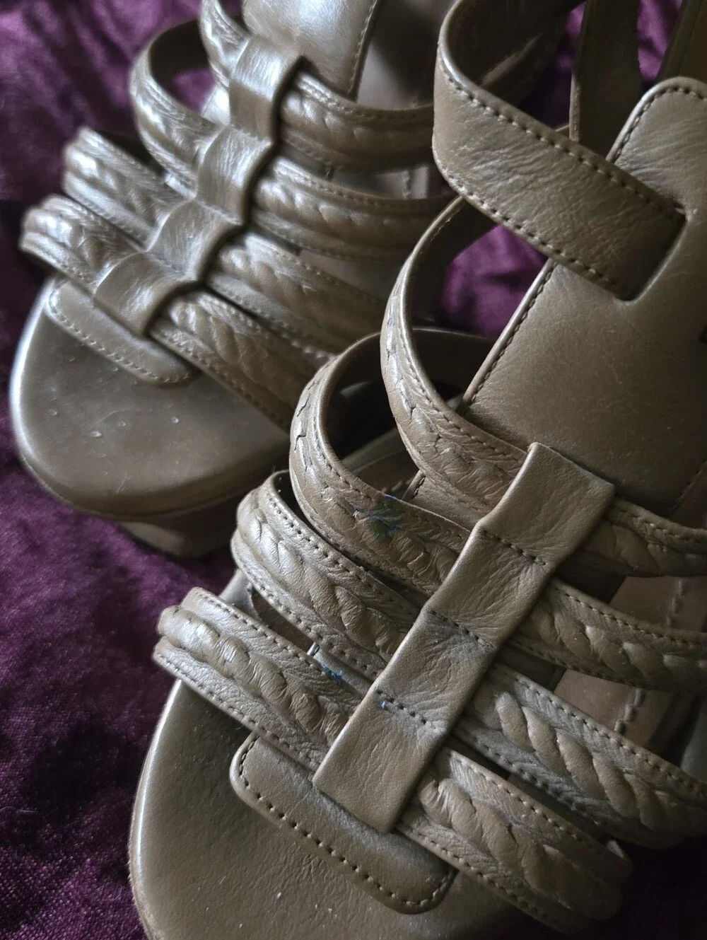 YSL Hamptons Tribute Strappy Platform Heeled Sandal 37.5 Taupe