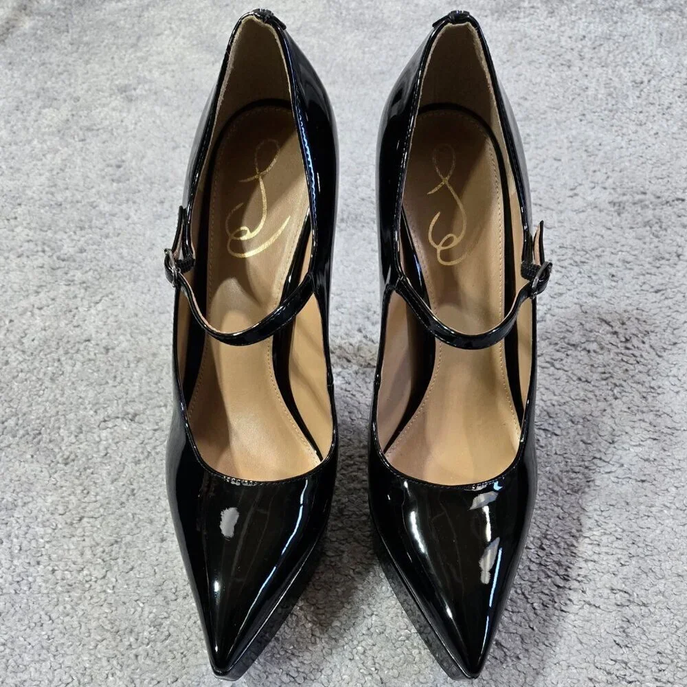 Sam Edelman Arie Black Patent Faux Leather Pointed Toe Platform Stiletto Pumps