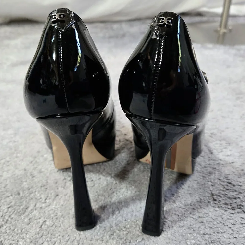 Sam Edelman Arie Black Patent Faux Leather Pointed Toe Platform Stiletto Pumps