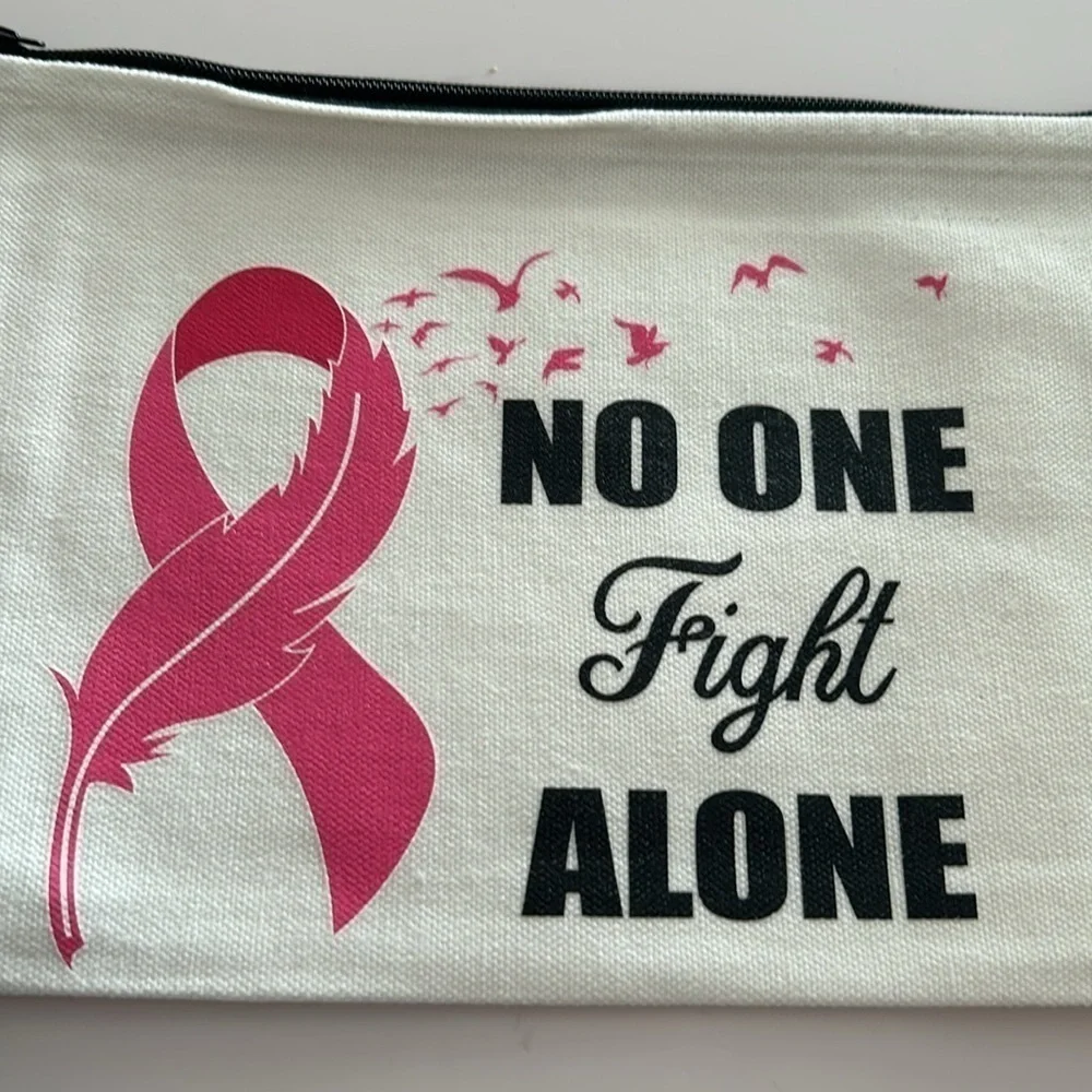Breast Cancer Awareness Canvas Makeup Bag NO ONE FIGHT ALONE / NEW
