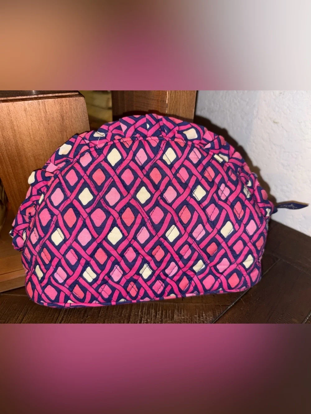 Vera Bradley Pink Purple Geometric Quilted Cosmetic Bag