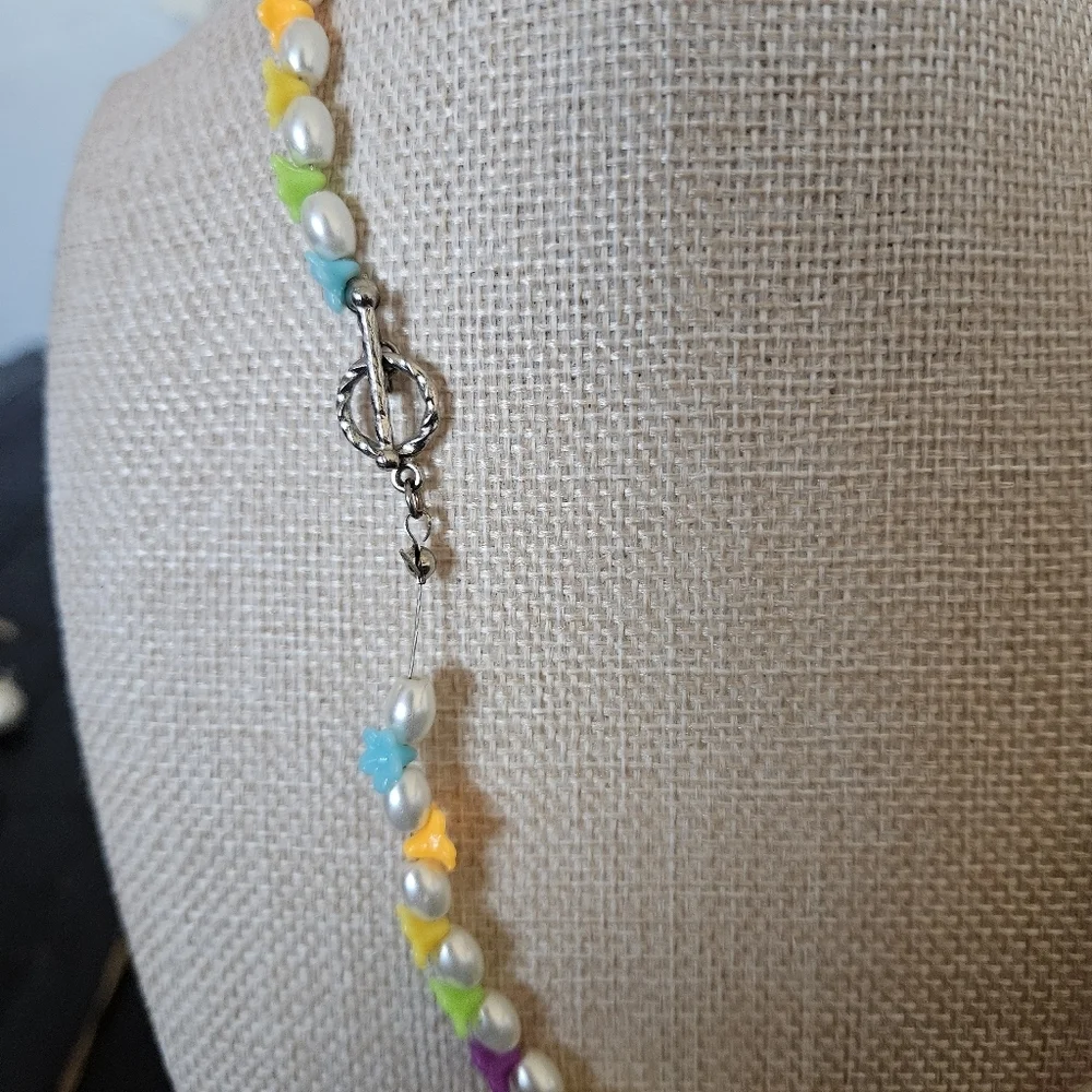 Colorful Beaded Necklace Girls 80s 90s Jewelry Handmade
