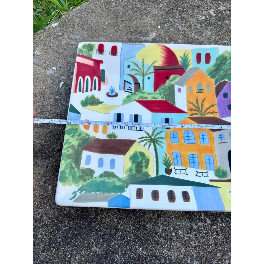 Pier 1 Villa Del Sol Hand Painted Square Plate Mediterranean Village Scene 10.5