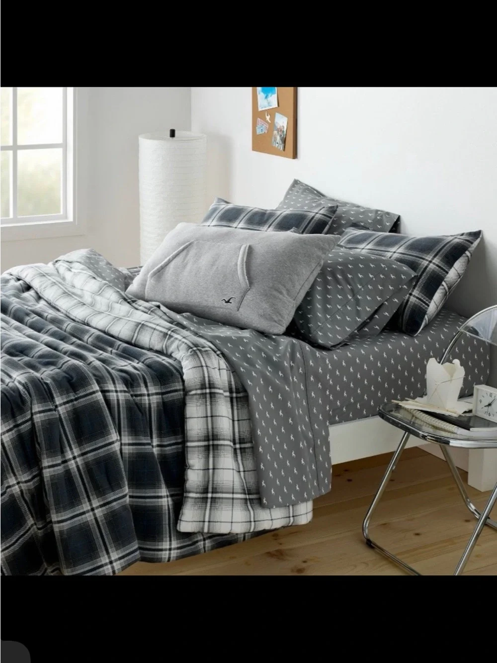 Hollister Gray, Black and White Plaid Travel Duffle