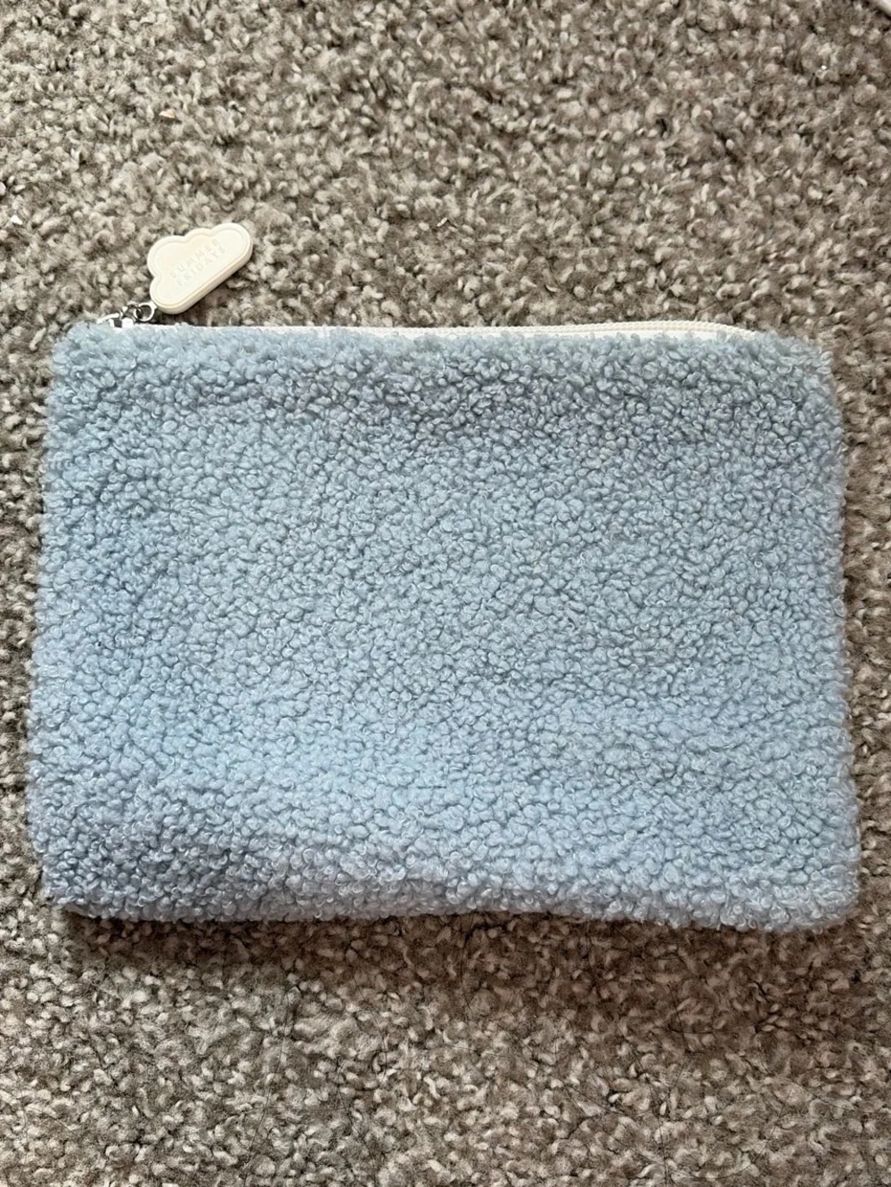 Summer Fridays Light Blue Fuzzy Zip Pouch