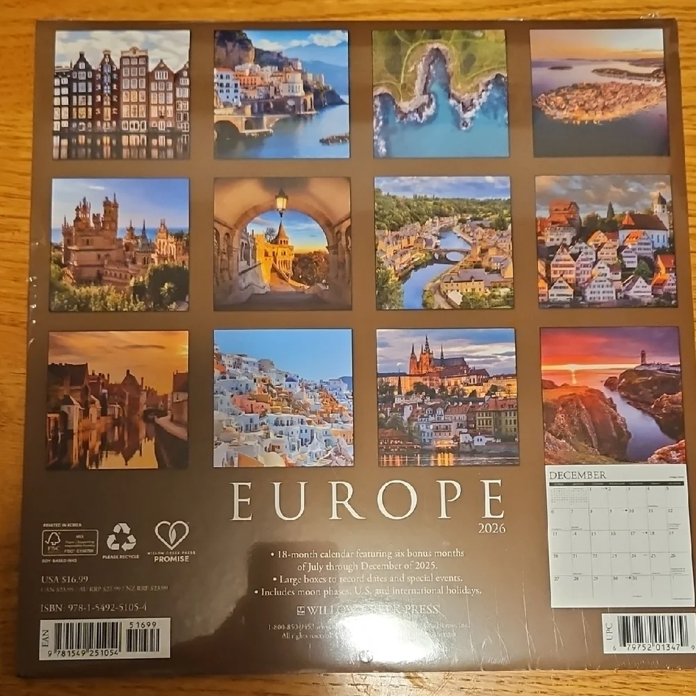 Europe 18-Month Wall Calendar 2026