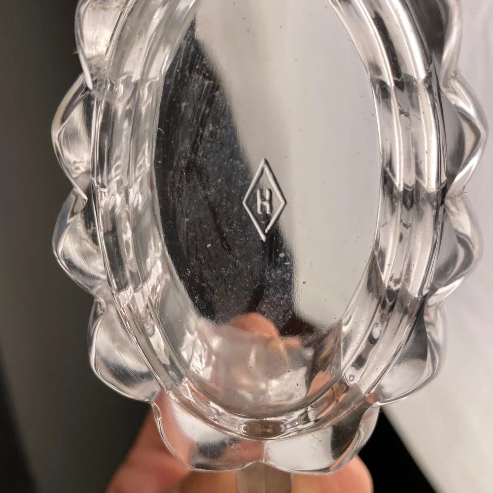 Heisey Lariat Clear Glass Creamer and Sugar Bowl Set Scalloped Diamond H Logo