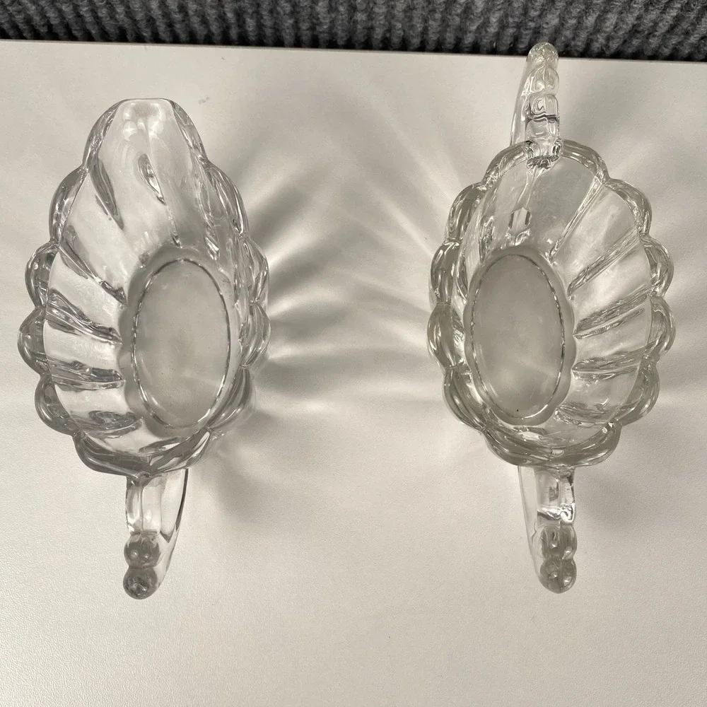 Heisey Lariat Clear Glass Creamer and Sugar Bowl Set Scalloped Diamond H Logo