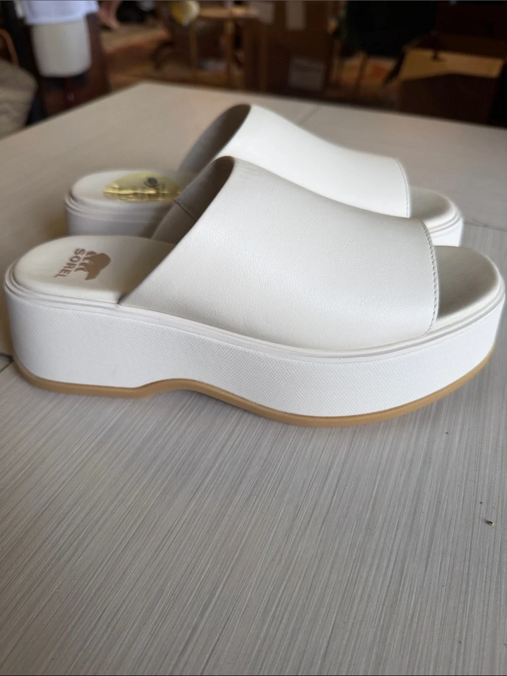 Sorel White Platform Slide Sandals for Women
