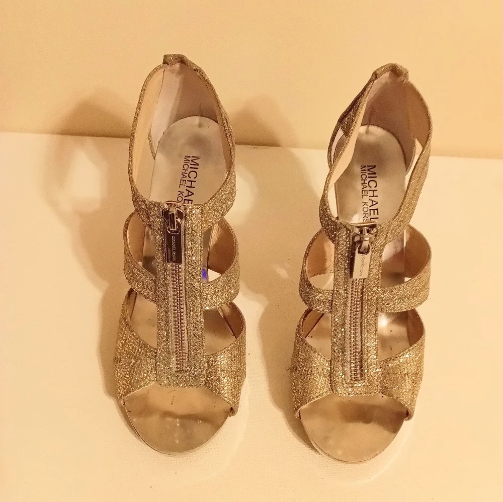 Michael Kors Silver glitter platform heels size 8