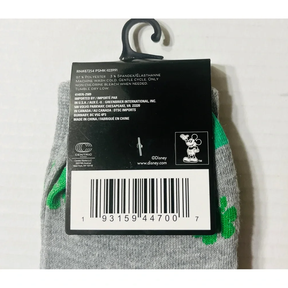 Disney Mickey Mouse Socks 6-12 St Patricks Day Leprechaun Lucky Shamrock Gray