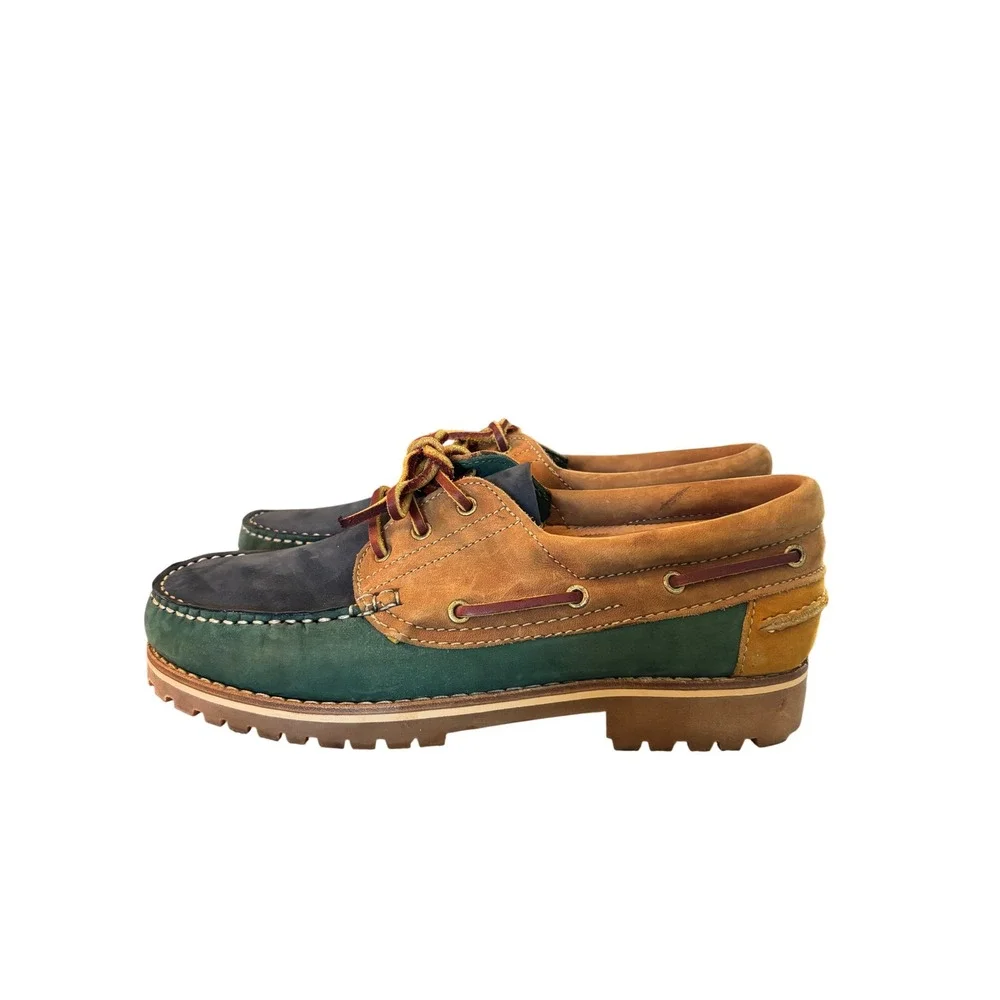 Jones Bootmaker Boat Shoes Mens 43/10 Color Block Leather Lug Soles Mocs NEW