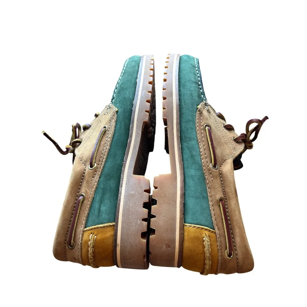 Jones Bootmaker Boat Shoes Mens 43/10 Color Block Leather Lug Soles Mocs NEW