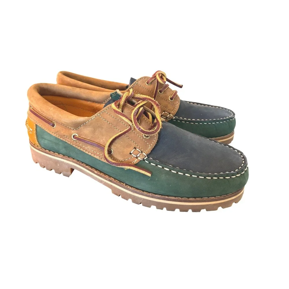 Jones Bootmaker Boat Shoes Mens 43/10 Color Block Leather Lug Soles Mocs NEW