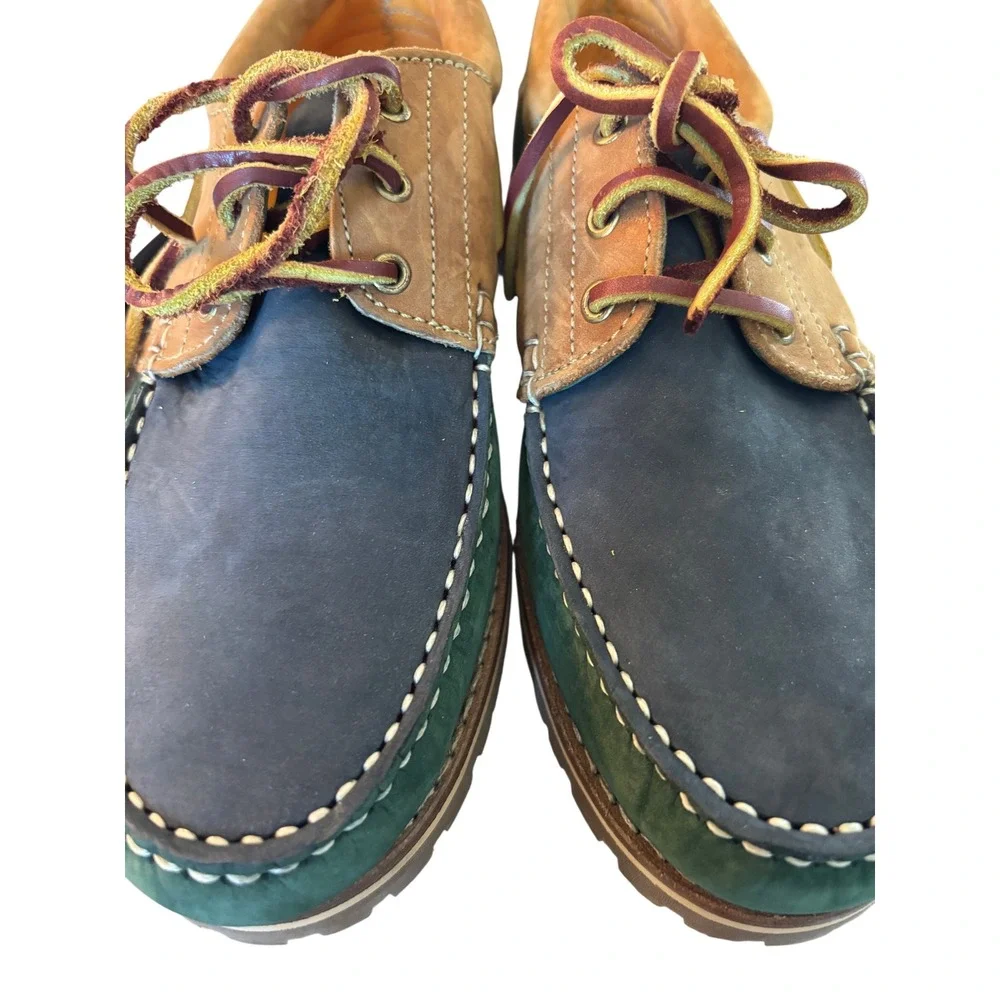 Jones Bootmaker Boat Shoes Mens 43/10 Color Block Leather Lug Soles Mocs NEW