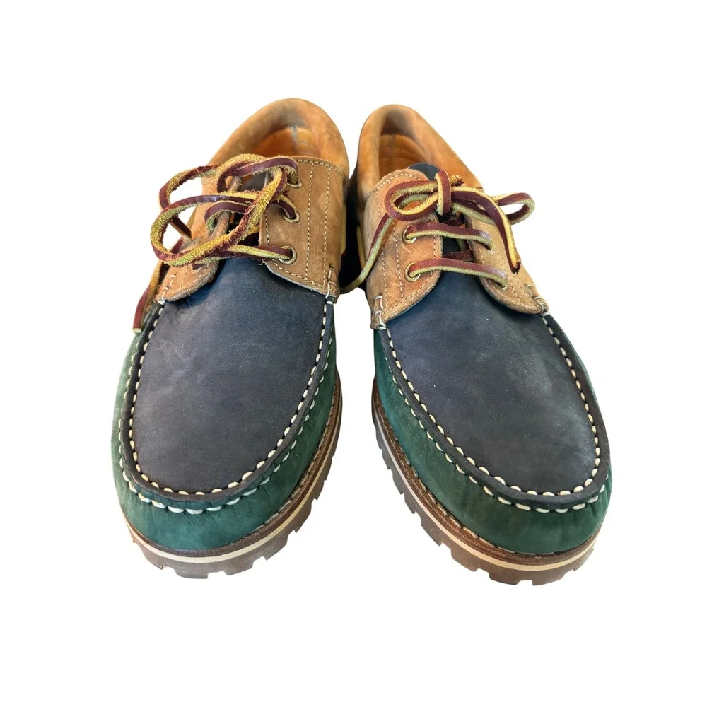 Jones Bootmaker Boat Shoes Mens 43/10 Color Block Leather Lug Soles Mocs NEW