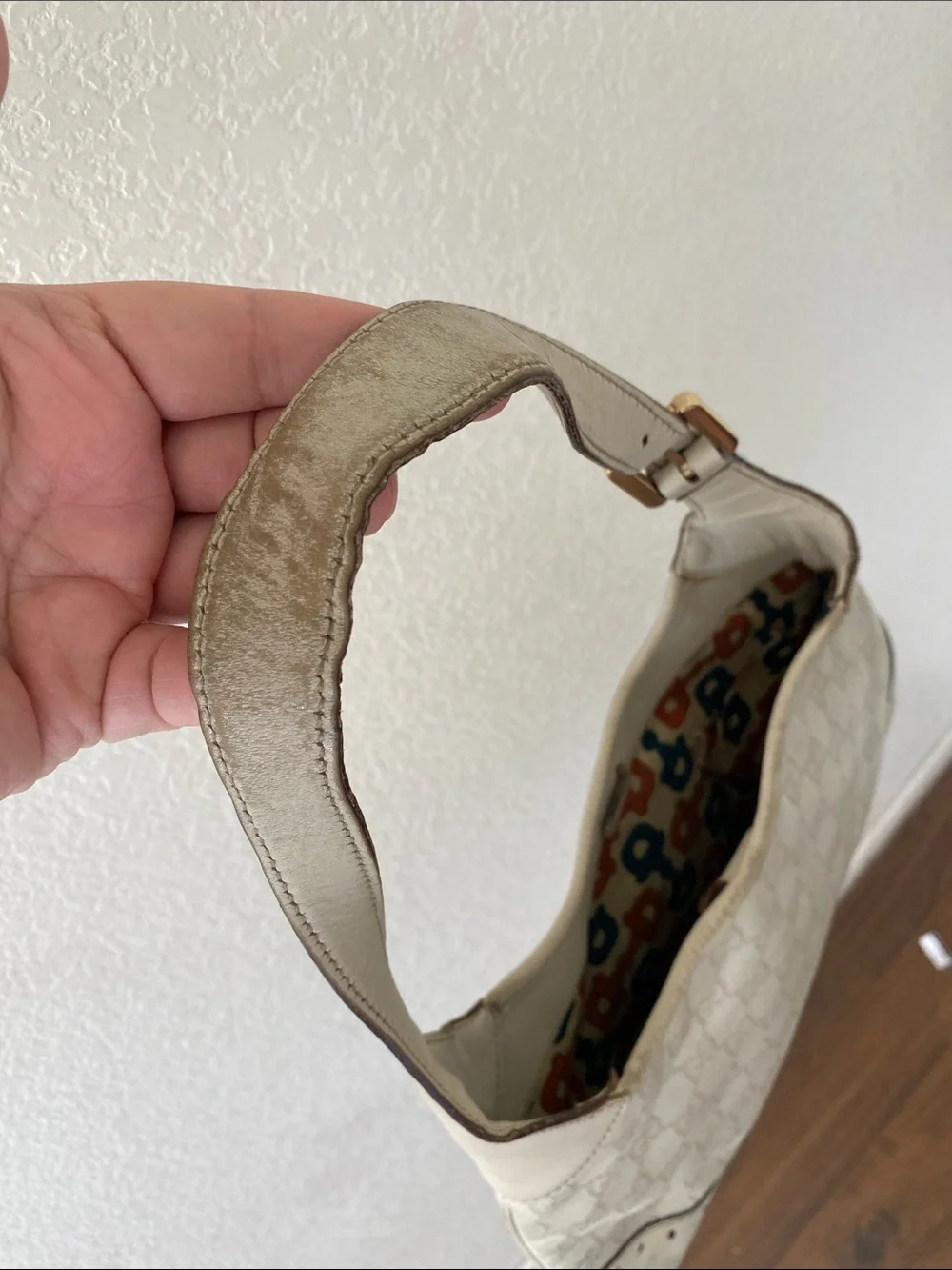 Gucci Beige Monogram Hobo Bag with Gold Hardware