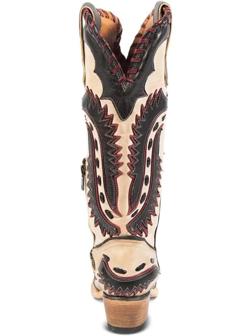 Women's Black Multi Swallow Chunky Low Heels Western Cowboy Knee High Boots