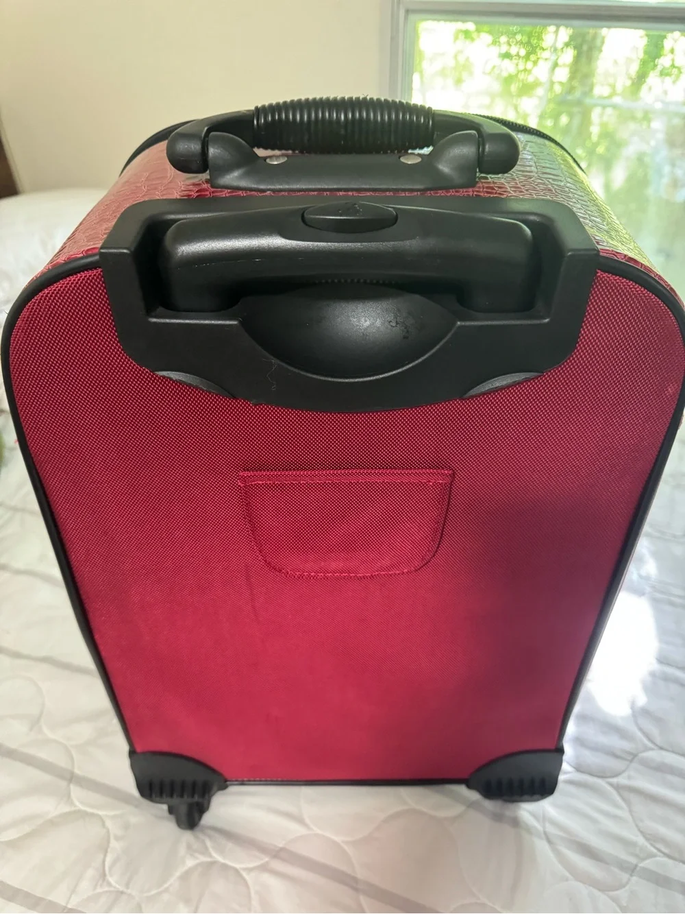 Glossy Red Croc-Texture Carry-On Travel Bag