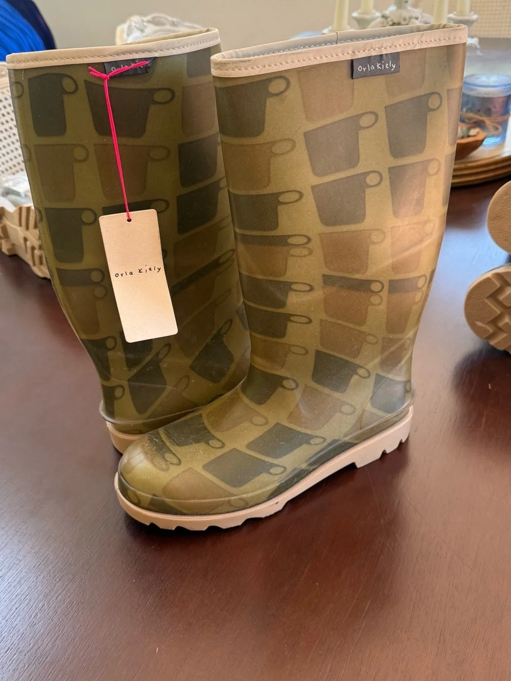 Orla Kiely Olive Green Patterned Rain Boots