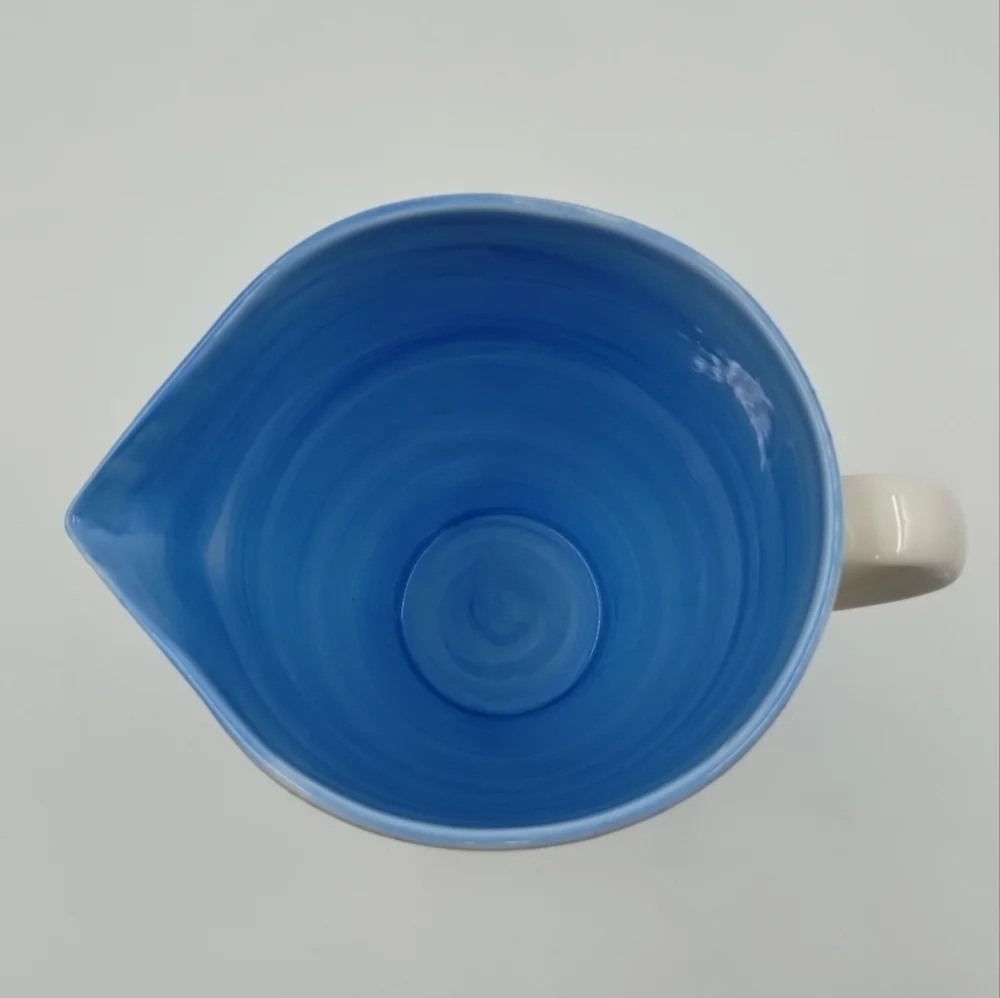 Starbucks Barista Pitcher 48 oz Ceramic White w Blue Dots Zig Zag 2003