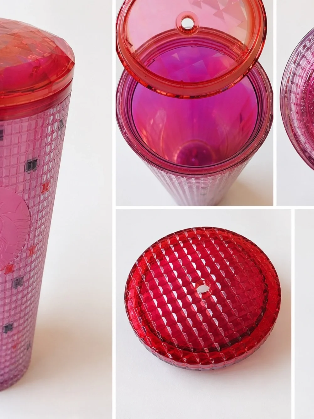 Starbucks Pink Studded Heart Tumbler 24oz Cold Cup Red Lid Valentine Limited