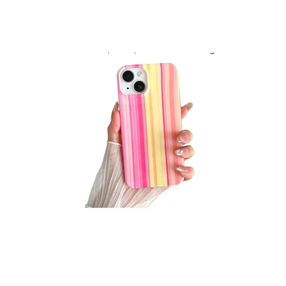 iPhone 13 Case Rainbow Striped Phone Case for, Pink, Yellow & Orange NEW