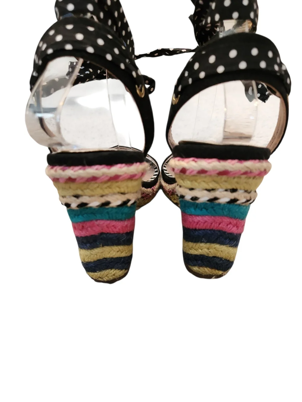 Betsey Johnson Pima Polka Dot Rainbow Wedge Espadrille Sandal Size 7.5 Retro