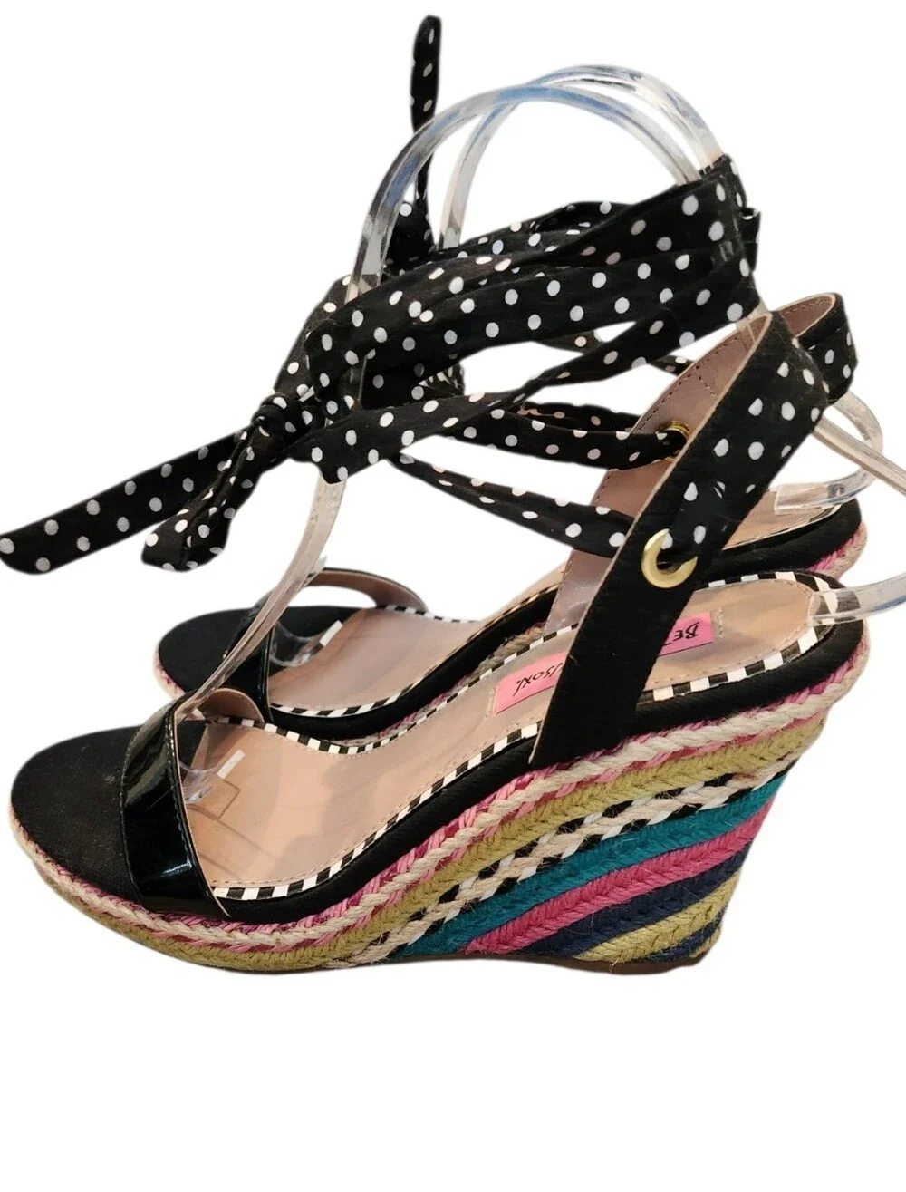 Betsey Johnson Pima Polka Dot Rainbow Wedge Espadrille Sandal Size 7.5 Retro