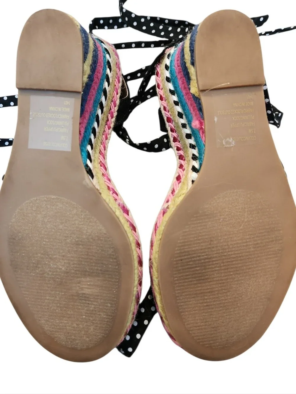 Betsey Johnson Pima Polka Dot Rainbow Wedge Espadrille Sandal Size 7.5 Retro