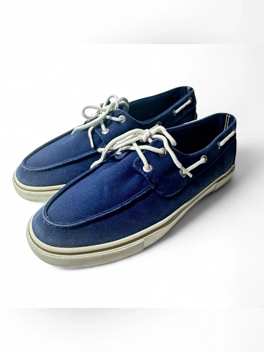 Nautica Galley Boat Shoes Navy Blue Canvas White Laces Mens 9 US 8.5 UK 42 EU