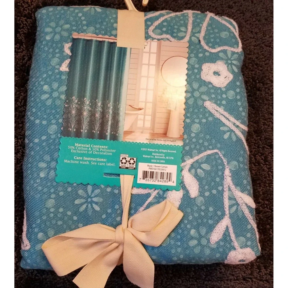 Pioneer Woman Mazie Fabric Shower Curtain Floral‎ Chainstitch Embroidered NEW