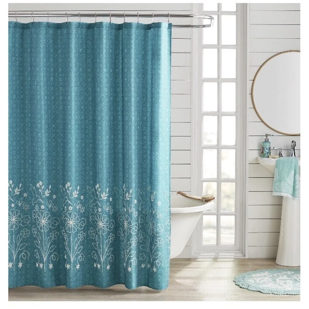 Pioneer Woman Mazie Fabric Shower Curtain Floral‎ Chainstitch Embroidered NEW