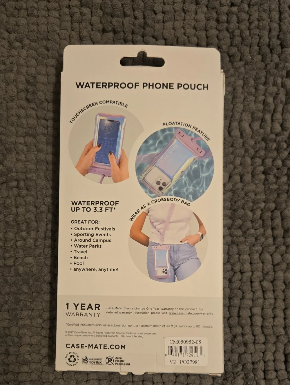 NWB Case-mate Iridescent Purple Waterproof Phone Pouch with Adjustable Strap