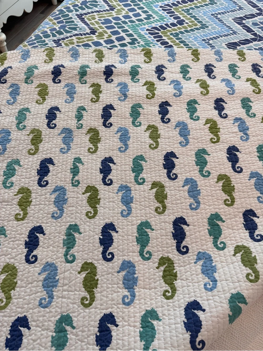 OVERSIZED Blue & Green Chevron Mosaic King Quilt Set