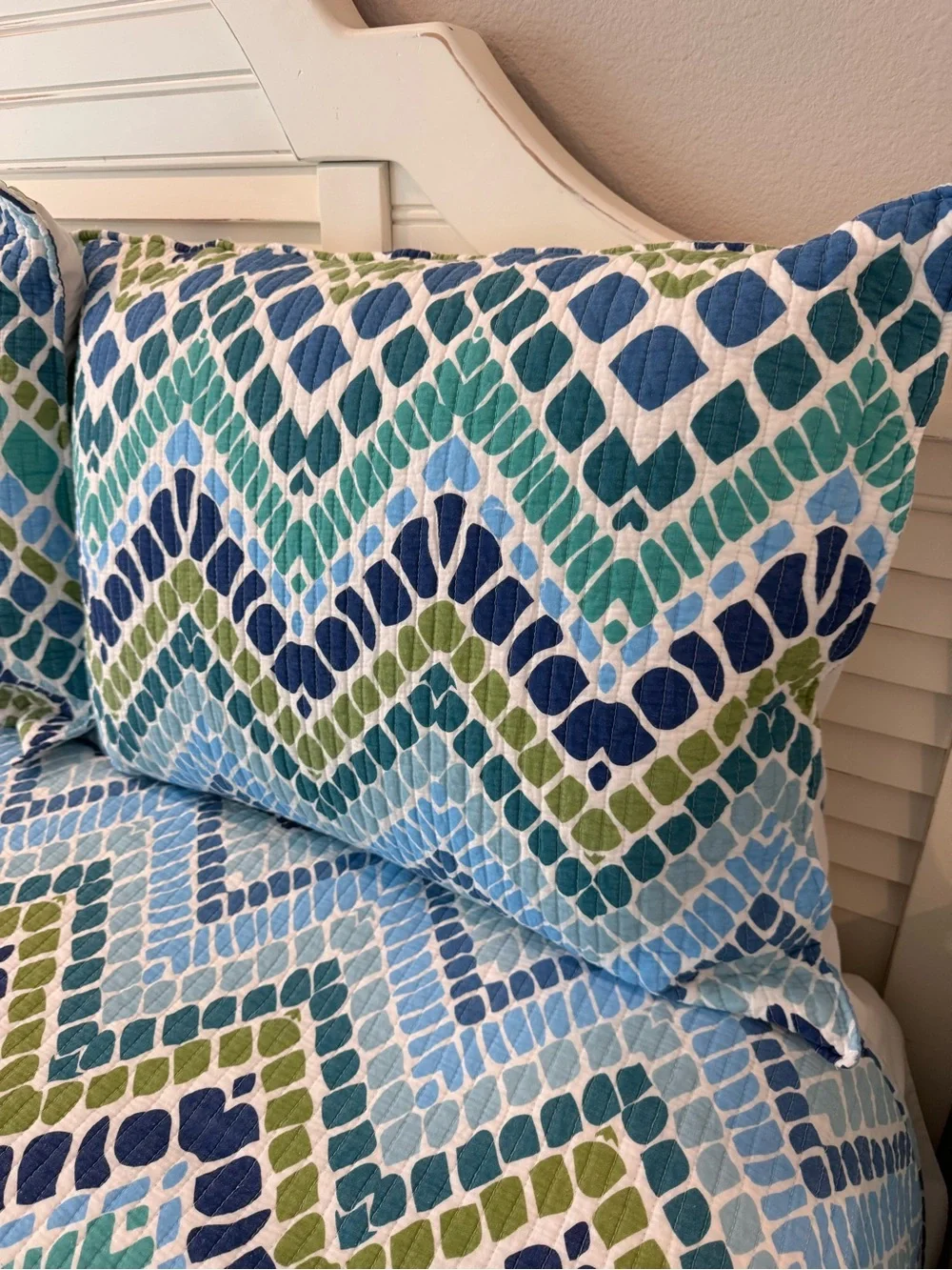 OVERSIZED Blue & Green Chevron Mosaic King Quilt Set