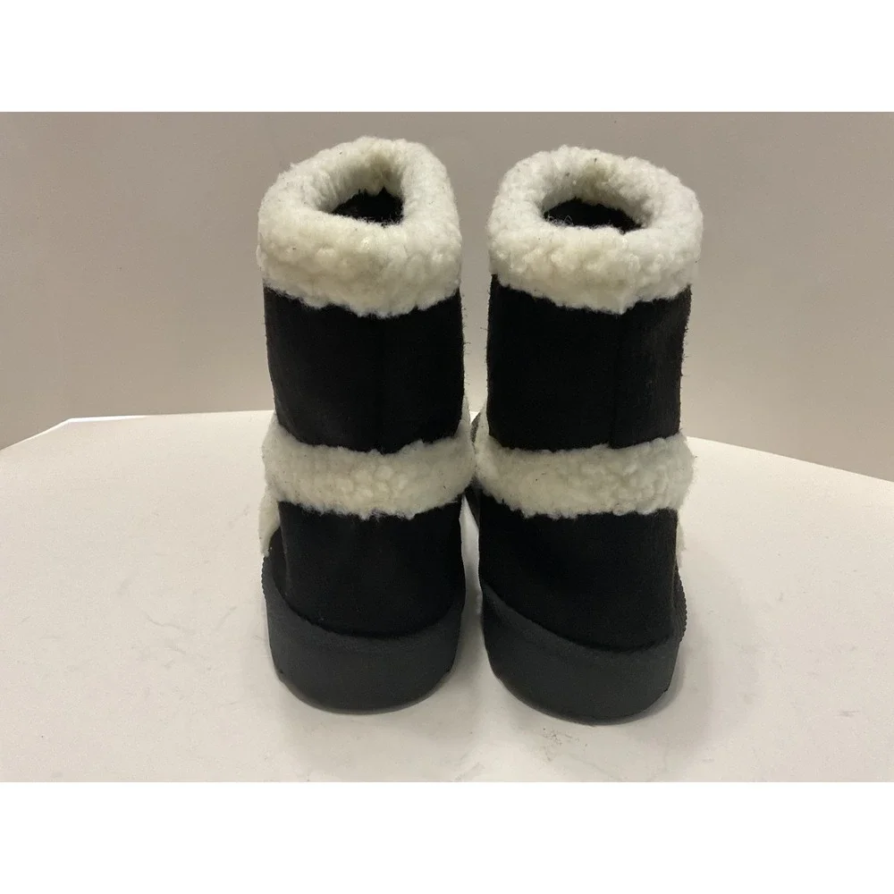 Olivia Miller Womens Black Faux Suede Fur Trim Winter Ankle Boots Size 7.5