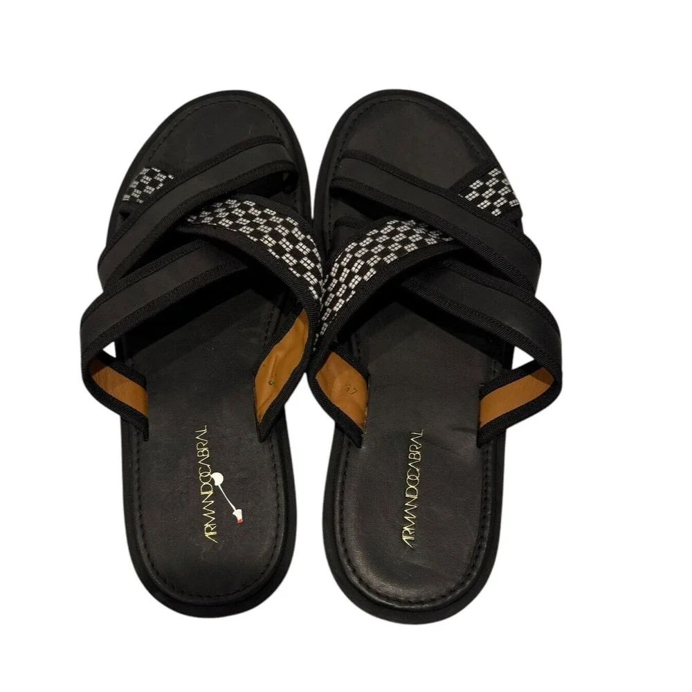 Armando Cabral Men's Black Arabia Iv Woven Cotton Leather Slides Sz 45 / 12 $485